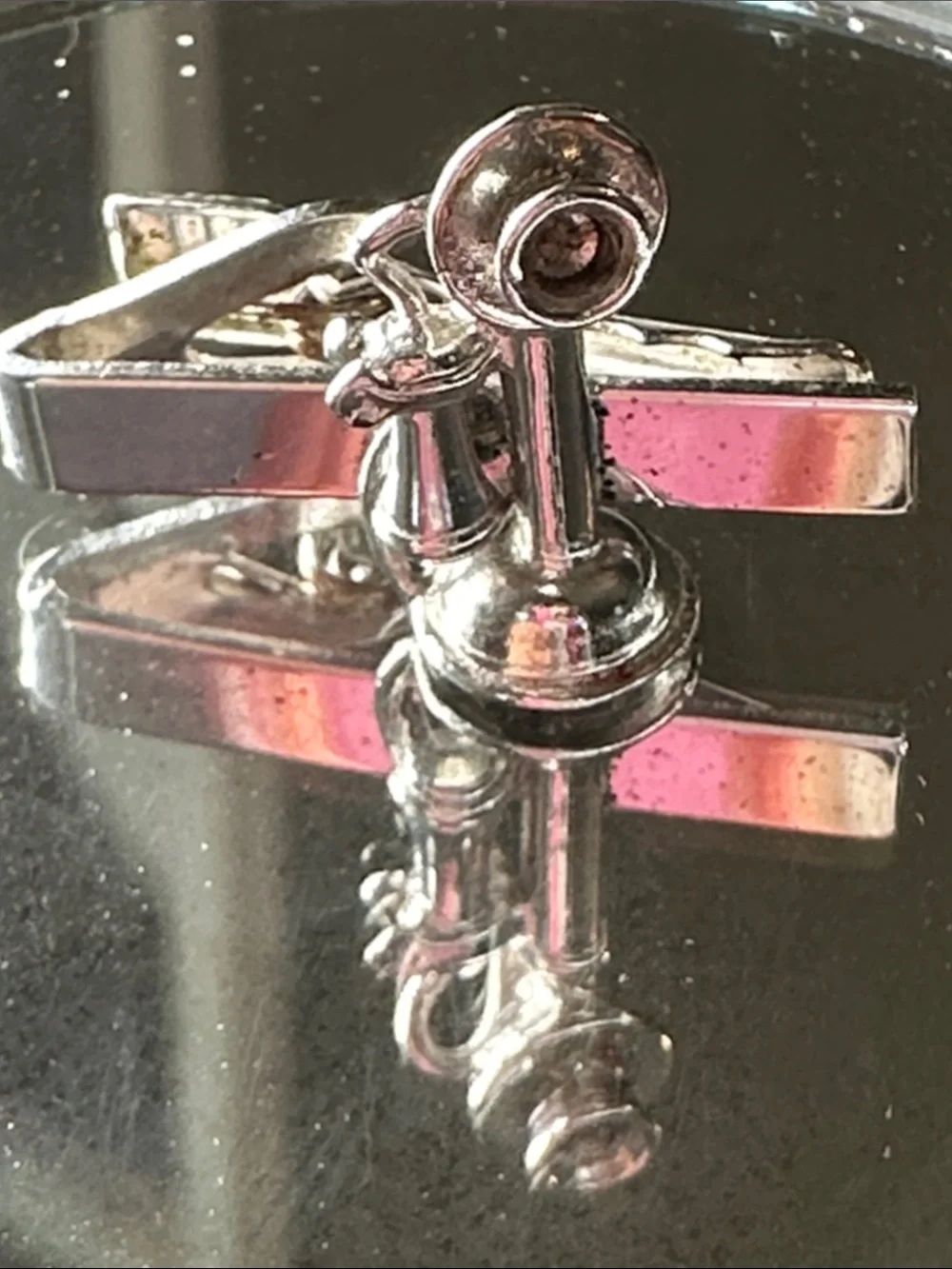 Vintage 50s/60s Rugin Brand Silver Tone Candlestick Phone Tie Clip
